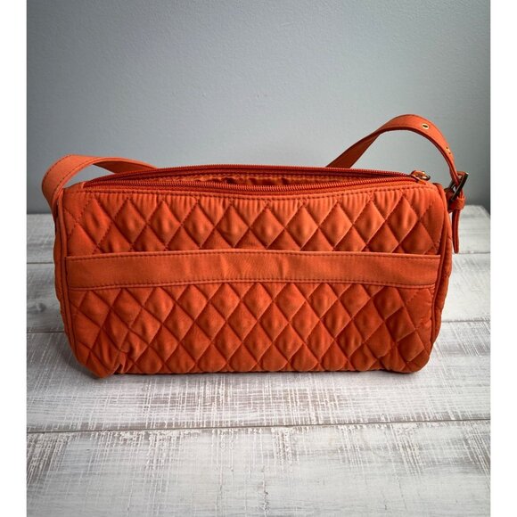 Vera Bradley Quilted Shoulder Bag In Orange With Gold Monogram &amp; Zipper Clos - Picture 7 of 16